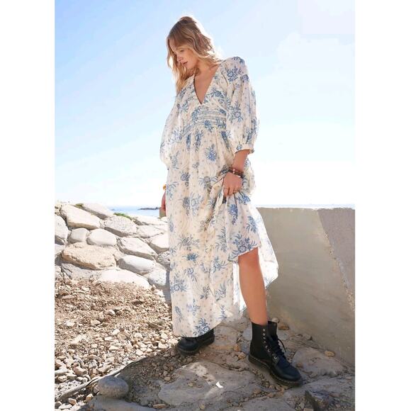 Free People Blue and White Maxi Dress - Picture 1 of 8
